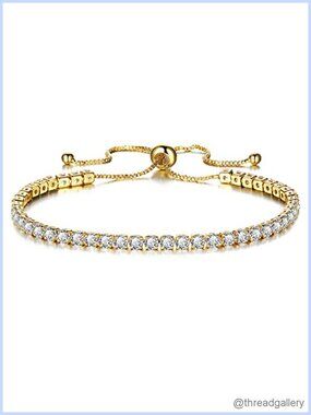 Adjustable Tennis Bracelet 14K Yellow Gold Plated Cubic Zirconia